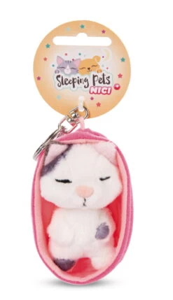 Nici 48839 Schlüsselanhänger Sleeping Pets 10cm Plüsch - Katze Gefleckt
